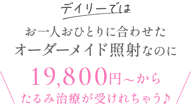 デイリーではお一人おひとりに合わせたオーダーメイド照射なのに19,800円〜からたるみ治療が受けれちゃう♪