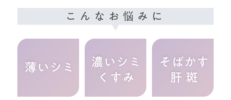 こんなお悩みに 薄いシミ・濃いシミ、くすみ・そばかす、肝斑