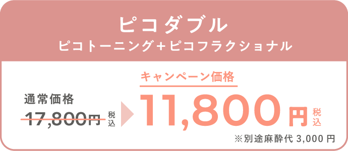 「シミ」「肌質改善」 ピコダブル 通常価格17,800円（税込）が、キャンペーン価格11,800円（税込）